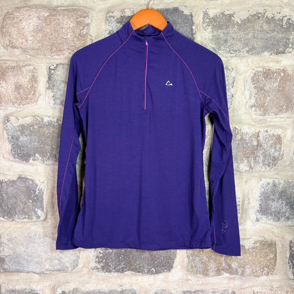 Paradox Womens Purple Merino Blend Quarter Zip Long Sleeve Thumbhole Top Medium